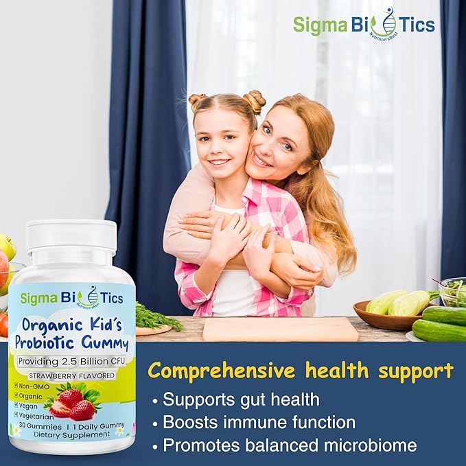 Organic Probiotic Gummies for Kids - 2.5B CFU, Bacillus Subtilis, Digestive & Immune Health - Non-GMO, 30 Chewable Gummies for Easy Use