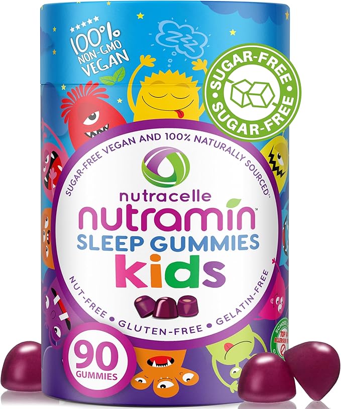 NUTRAMIN Kids Sleep Gummy - Sugar-Free & Vegan - 100% Natural Sleeping Aid with Melatonin Sleep Gummies for Kids - Hypoallergenic, Halal, Kosher, Non GMO - Dark Cherry - 90 Count