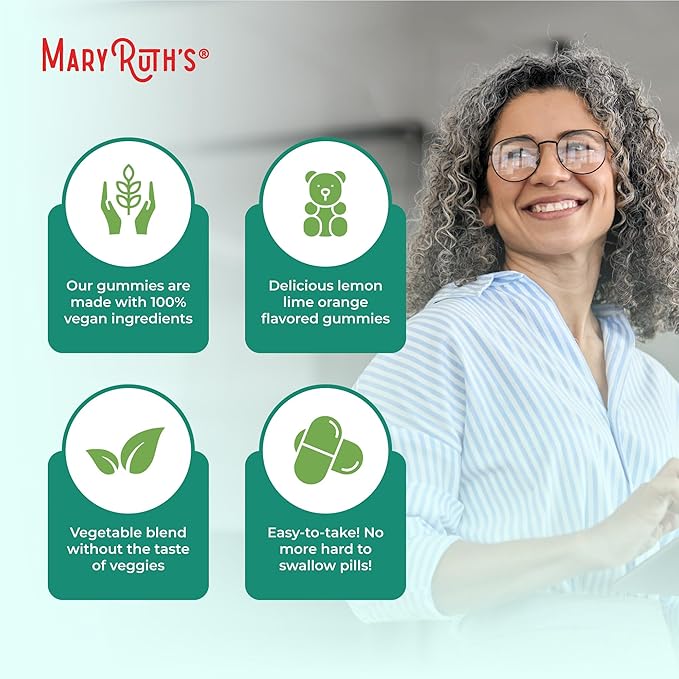 MaryRuth Organics Super Greens Gummies | Naturally-Occurring Quercetin for Adults and Kids Ages 4+ | Sugar Free | 2g Fiber Per Serving | Vegan | No Gelatin | Pectin Based | 60 Count | 30 Servings