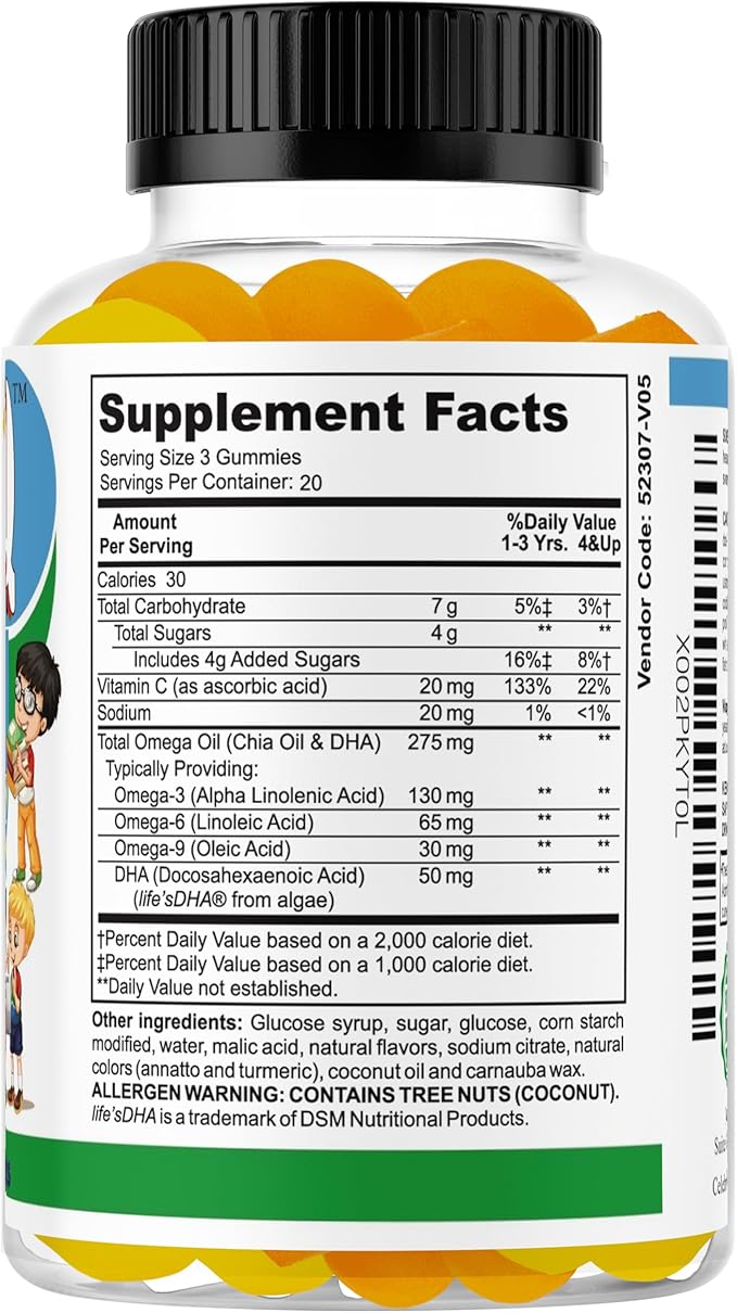 Genius IQ Kids Brain Supplements for Memory and Focus Omega 3-6-9, EPA DHA Gummy Vitamins, Brain Booster Calm Gummies,Supports Concentration, Clarity, Attention and Mood 60 Gummies