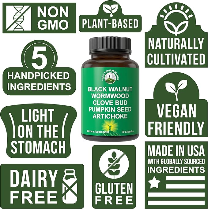 Wormwood Black Walnut Clove Cleanse for Humans. Elimination Detox + Intestinal Support Capsules Supplement for Adults and Kids. Pills with Artichoke and Pumpkin Seed for Additional Benefits