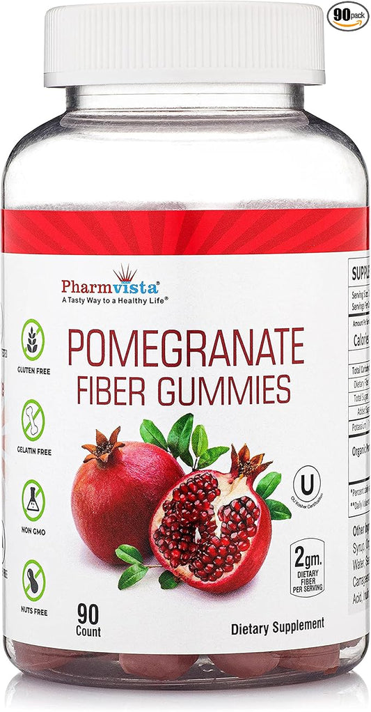 Pomegranate Fiber Gummies for Adults & Kids 100mg - Gluten Free Vegan Pomegranate Supplement Rich in Dietary Fiber Chewables Gummies- 90 Count