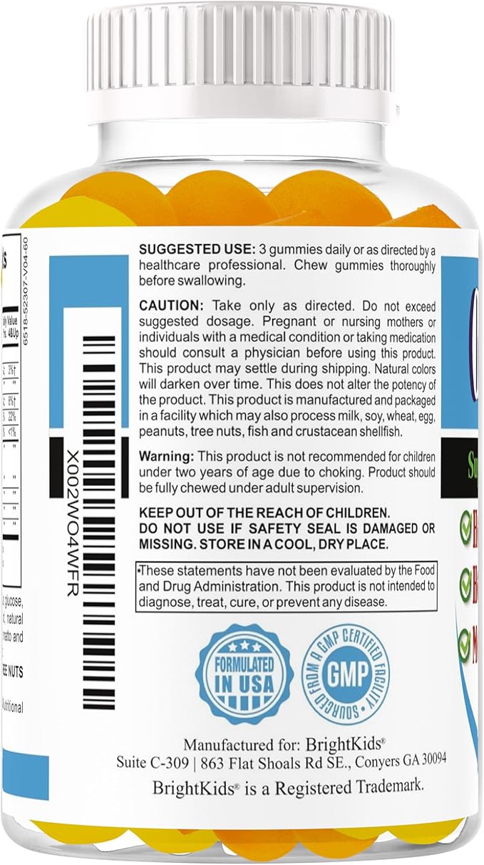 Omega Gummies Brain Supplements for Memory and Focus Support Brain Health Omega 3 EPA DHA for Kids and Teens Brain Memory and Cognitive Support 60 ct