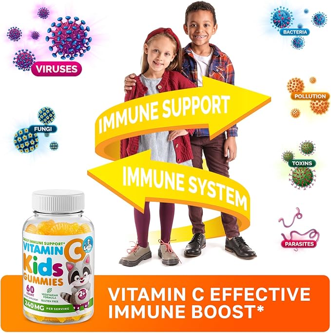 Vitamin C Gummies 120 count for Kids & Adults 240 mg and Magnesium 200 mg Gummies - Immune Support Low-Sugar Chewable Gummy Vitamins for Toddlers with Magnesium Calm Chews for Kids & Adults Sugar-Free