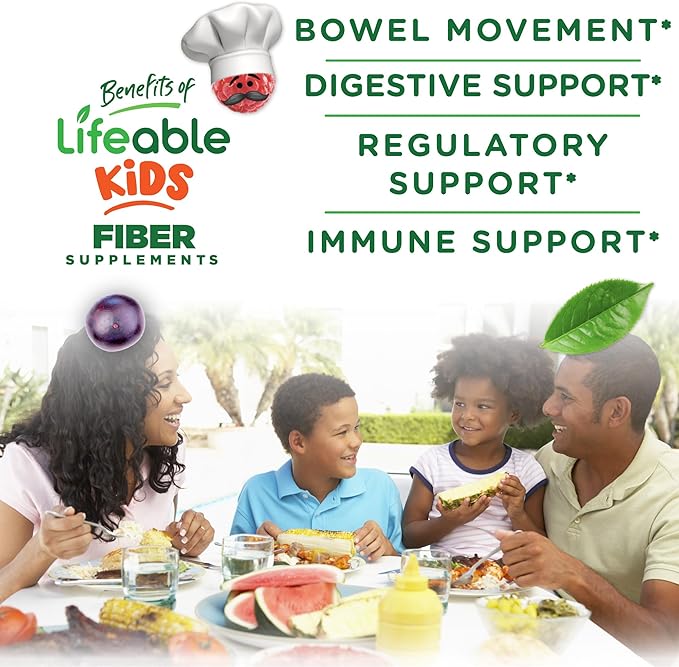 Lifeable Prebiotic Fiber Gummies for Kids | Kids Fiber Gummies 5g | Great Tasting Fiber Supplements for Kids | Prebiotic Gummies for Digestive Health | Fiber Gummy for Kids, Children | 90 Gummies