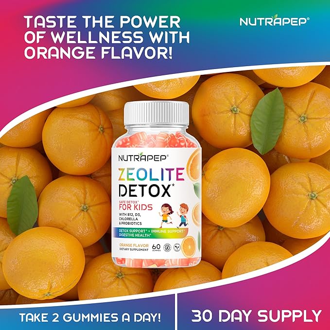 Zeolite Detox Gummies for Kids - Total Body Cleanse Micronized Chewables Supplement with Chlorella - Cleanse Out Toxins - Orange Flavor Vegan Non-GMO Gluten-Free