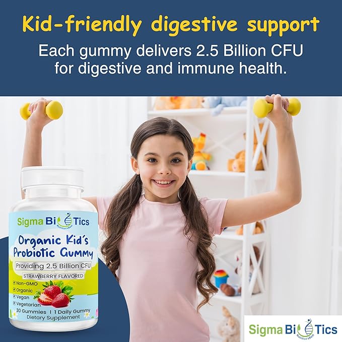 Organic Probiotic Gummies for Kids - 2.5B CFU, Bacillus Subtilis, Digestive & Immune Health - Non-GMO, 30 Chewable Gummies for Easy Use