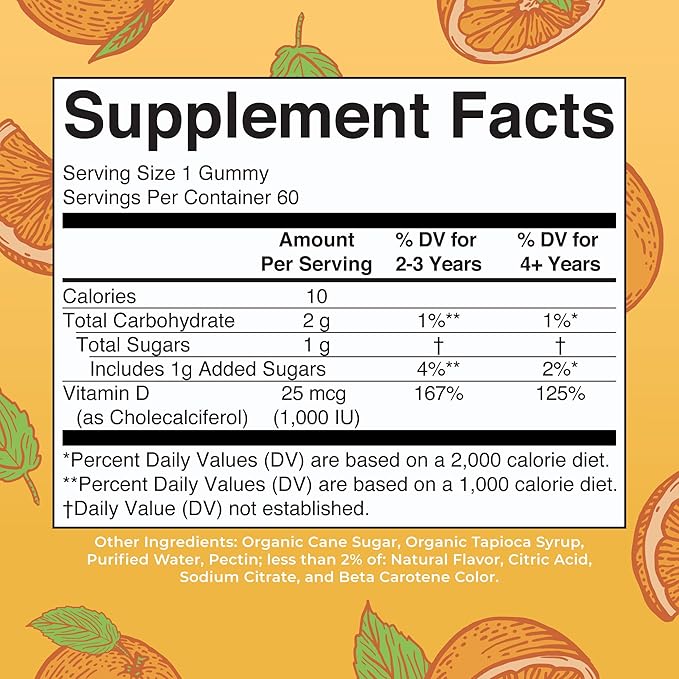 Vitamin D3 Gummies | 2 Month Supply | Adults & Kids Vitamin D Gummies | Immune Support Supplement | Vitamin D3 1000IU for Bone Health & Muscle Function | Vegan | Non-GMO | Gluten Free | 60 Count
