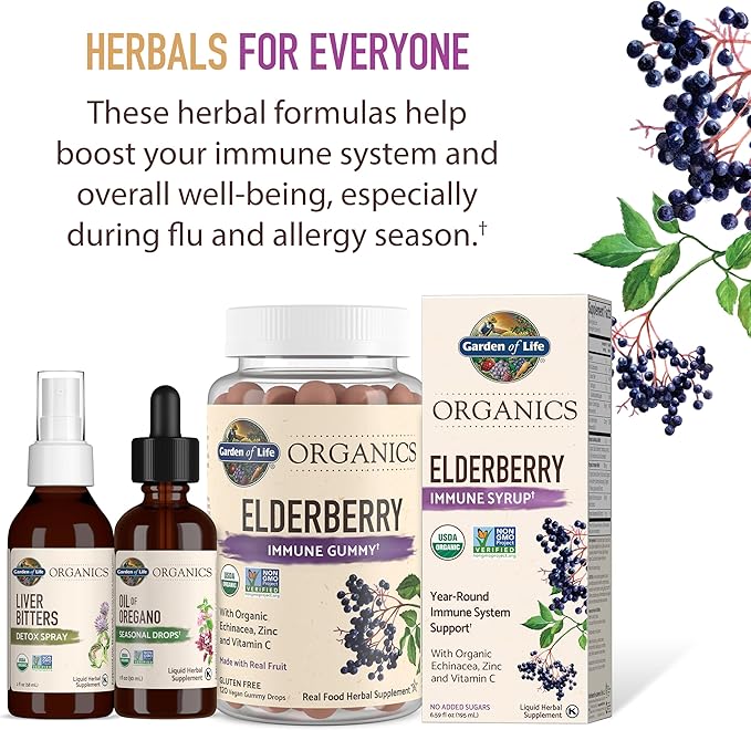 Garden of Life Organics Elderberry & Zinc for Children's Immune Support, Kids Cough & Mucus Immune Syrup with Ivy Leaf, Vitamin C and Echinacea, Alcohol-Free, No Added Sugars, 3.92 fl oz