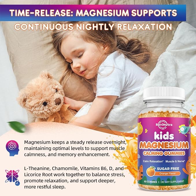 2 Pack Calm Magnesium Gummies for Kids - Magnesium Glycinate, L-Threonate Supplement for Sleep, Brain, Immune & Bone Health - Great Tasting Magnesium Gummies for Adults & Kids - Sugar Free Orange
