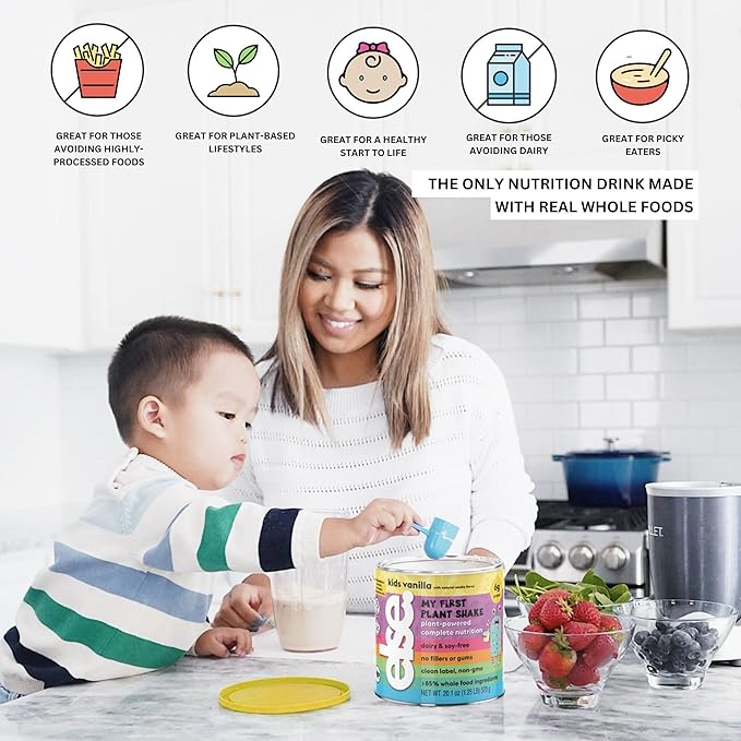 ELSE NUTRITION Plant-Based Kids Protein Shake, Protein Powder for Ages 2-12. Dairy-Free, Complete Nutrition Shake, 25 Vitamins & Minerals, Heathy Kids Snacks, Vanilla 1-Pack