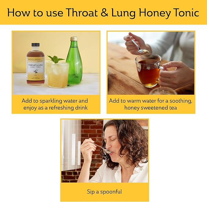 Mickelberry Gardens Throat & Lung Honey Tonic: Wellness Syrup, Natural Sore Throat Relief, Immune Support & Cough Suppressant for Adults & Kids (8 oz)