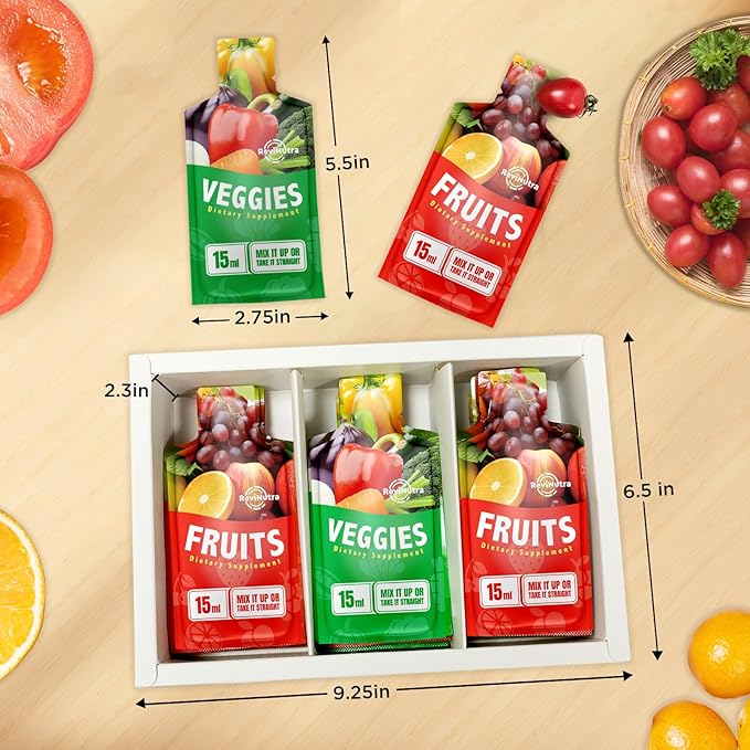 Fruit and Veggies Supplement - 30 Pouches Superfoods & Super Greens for Adults & Kids - Liquid Fruits and Vegetables with Vitamins & Minerals - Support Energy, Detox, Immunity, Digestion & Metabolism
