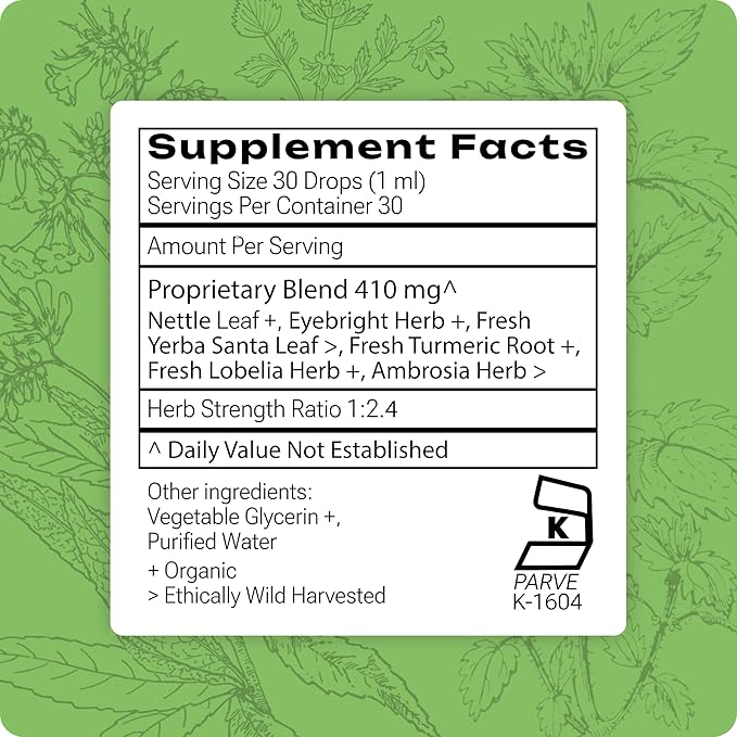 Grama Wellness Organic Natural Allergy Relief Drops for Kids & Adults – Herbal Supplement with Stinging Nettle, Turmeric, Nettle Leaf – Sinus & Immune Support, Non-Drowsy | Made in USA - 30 Servings