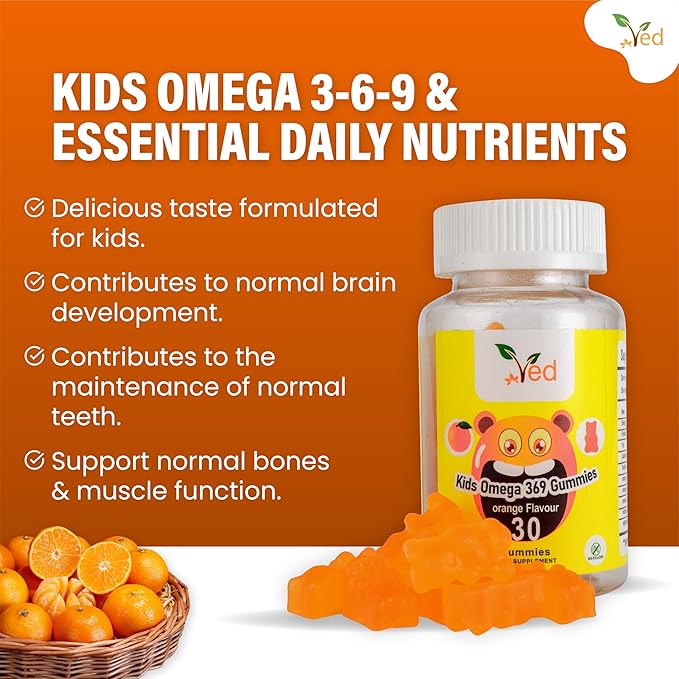 ved Kids Omega 3 6 9 Gummies for Omega 3 6 9 Supplement, Energy & Immune System – Vegan - 15 Days Supply, 30 Chewable Kids Vitamins Gummies. (15 Days Supply)