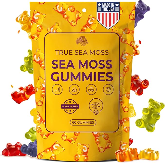 Sea Moss Gummies with Bladderwrack, Burdock Root & Magnesium – Vegan Supplement for Adults & Kids – Plant-Based, Fruity Flavor – 60 Gummies, Made in USA