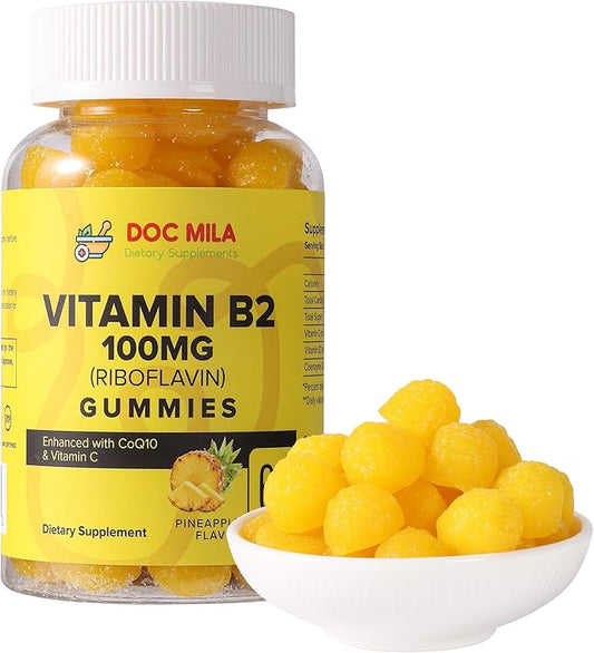 Vitamin B2 100mg Gummies for Adults and Kids - Riboflavin 100 mg Gummy - Migraine Relief Supplement - VIT B2 Supplements
