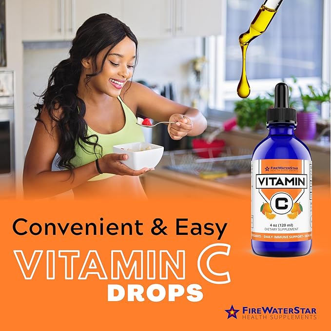 FWS Vitamin C Liquid Drops for Adults and Kids - 4oz - Supports a Healthy Immune System, Collagen, Skin Health, Healthy Aging - Organic, Non-GMO, Vegan - Easy Dosing, 120 Servings
