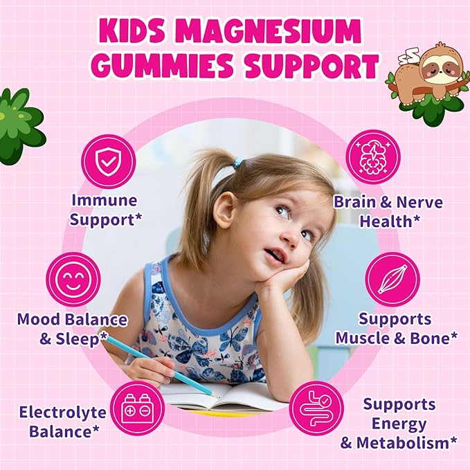 Magnesium Gummies for Kids - Magnesium Glycinate Gummies with Vitamin D3, B6, Potassium & Ashwagandha, Magnesium for Kids & Adults Relaxation, Sleep, Brain & Bone Health -Vegan Strawberry 60ct