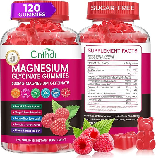 Magnesium Glycinate Gummies 600mg, High Absorption Magnesium Gummies with L-Threonate, Calcium, Vitamin B6, D3, Sugar Free Chews for Adults & Kids Relaxation, Stress Relief, Night Rest