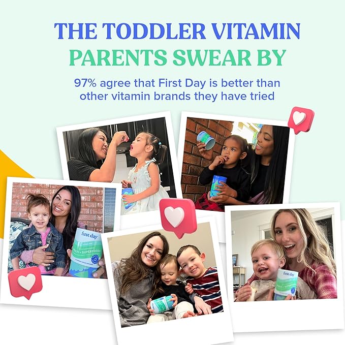 FIRST DAY Toddler Multivitamins Gummies for Kids & Toddlers Ages 2-3, Delicious Strawberry & Orange Toddler Vitamins Multivitamin with Choline, Vitamins A C D3 B1 B2 B6 B12 K2 Folate - 30 Day Supply