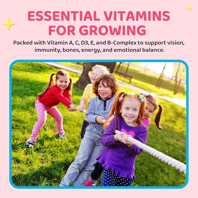 Kids Magnesium Gummies - Magnesium Glycinate Supplement Gummies with L-Theanine, Chamomile & Multivitamins for Sleep, Calm & Focus - Strawberry Banana Center-Filled Gummies 60 ct