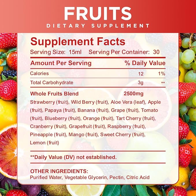 Super Fruit Liquid Juice - 30 Pouches Superfoods Fruits Supplement for Women, Men and Kids - Support Energy, Immunity, Digestion & Metabolism - Vegan, 30 Day Supply