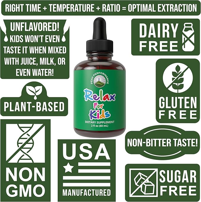Kids Calm Liquid Drops. Aid for Relaxation, Calming, Optimal Sleep With Chamomile, Magnesium. No Bitter Taste. Kids Won't Know They're Taking It. Sugar Free 9-in-1 Vegan Supplement. Non-Habit Forming