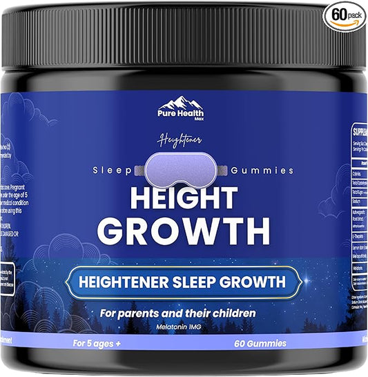 Heightener Height Growth Sleep Gummies - Vitamins to Grow Taller for True Height Potential, Natural Height Booster Increase Supplement for Kids and Adults | Calcium & Melatonin Multivitamin - 60 Gummy