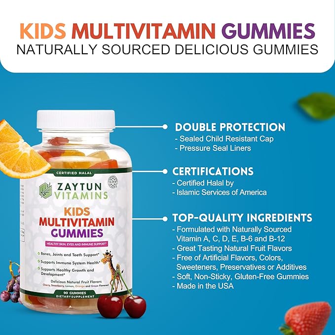 Halal Kids and Adult Multivitamin Gummies, Complete Daily Nutritional Support for Family, Vegetarian, Supports Energy and Healthy Growth, Made in USA - Halal Vitamins
