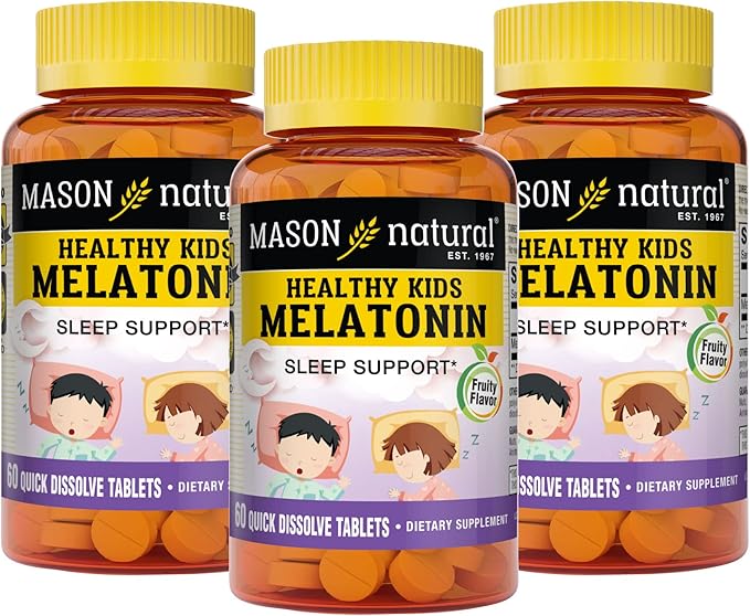 MASON NATURAL Healthy Kids Melatonin - for Children, Supports a Healthy Sleep, Fast Acting, Fruit Flavored, 60 Quick Dissolve Tablets (Pack of 3)