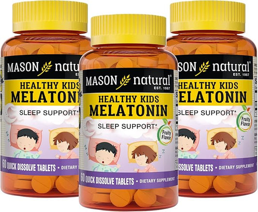 MASON NATURAL Healthy Kids Melatonin - for Children, Supports a Healthy Sleep, Fast Acting, Fruit Flavored, 60 Quick Dissolve Tablets (Pack of 3)