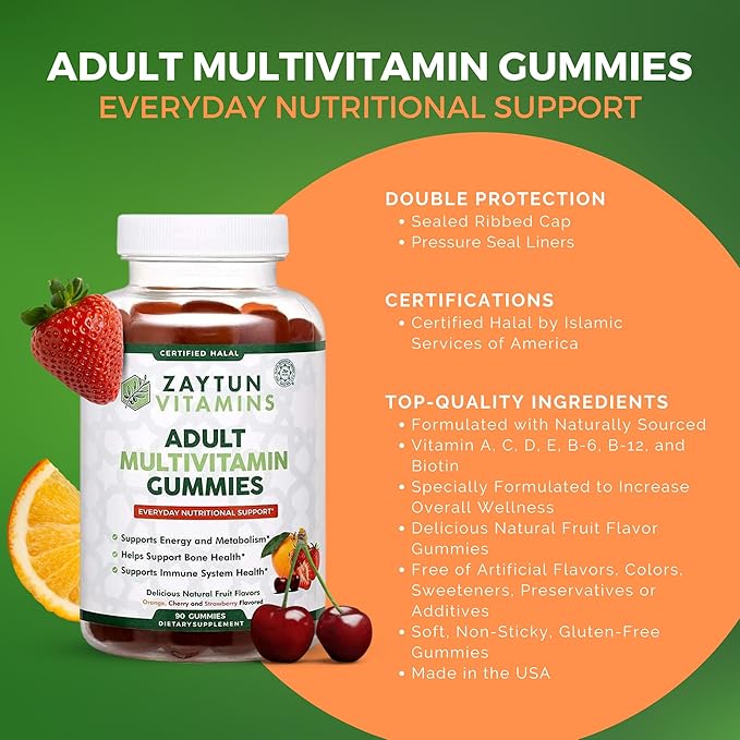 Halal Kids and Adult Multivitamin Gummies, Complete Daily Nutritional Support for Family, Vegetarian, Supports Energy and Healthy Growth, Made in USA - Halal Vitamins