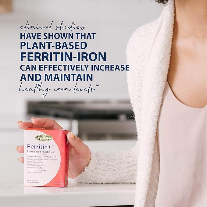 Flora Ferritin+ Delayed-Release Iron Supplement - Plant-Based Iron Supplement - Blood Cell & Energy Support - Vegan & Gluten-Free - 30 Vegan Capsules