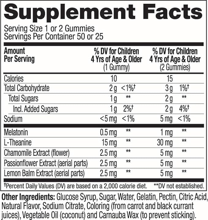 OLLY Kids Sleep Gummy, 0.5mg Melatonin, L Theanine, Chamomile, and Lemon Balm, Childrens Chewable Supplement, Raspberry - 50 Count