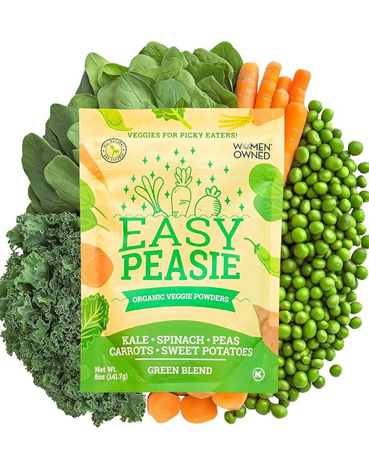 Easy Peasie Organic Veggie Powder Blends for Kids and Picky Eaters | Kids Greens Powder/Vegetable Powders including protein from green peas, spinach, and kale (Green 5oz Pouch)