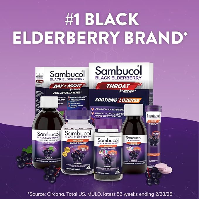 Sambucol Black Elderberry Syrup for Kids - Kids Elderberry Syrup, Added Vitamin C, Black Elderberry Syrup for Kids, Sambucus Elderberry Kids Syrup For Immune Support, Delicious Berry Taste - 4 Fl Oz