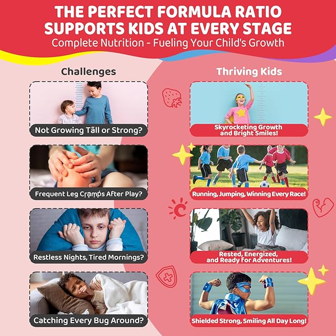 Kids Vitamin D3 K2 Filled Gummies 1000IU/2000IU D3 + K2(MK-7) with Calcium, Magnesium & Algal Omega 3(EPA/DHA) for Bones, Teeth, Muscles, Brain, Kids 4+ Vitamins (Low Dose Perfect For Adults), 60 Cts