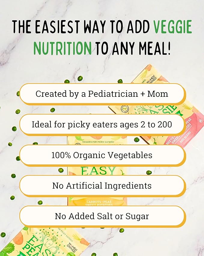 EasyPeasie Organic Veggie Powder Blends for Kids and Picky Eaters | Natural Vegetable Powder Supplement for Meals and Smoothies (Original 5oz Pouch)