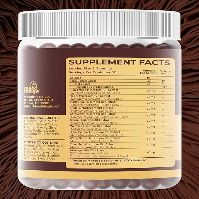 Organic 10X Lion’s Mane Mushroom Gummies for Kids Adults (4350mg) - Gluten Free Daily Supplement Complex Blend with Reishi Turkey Tail Shiitake