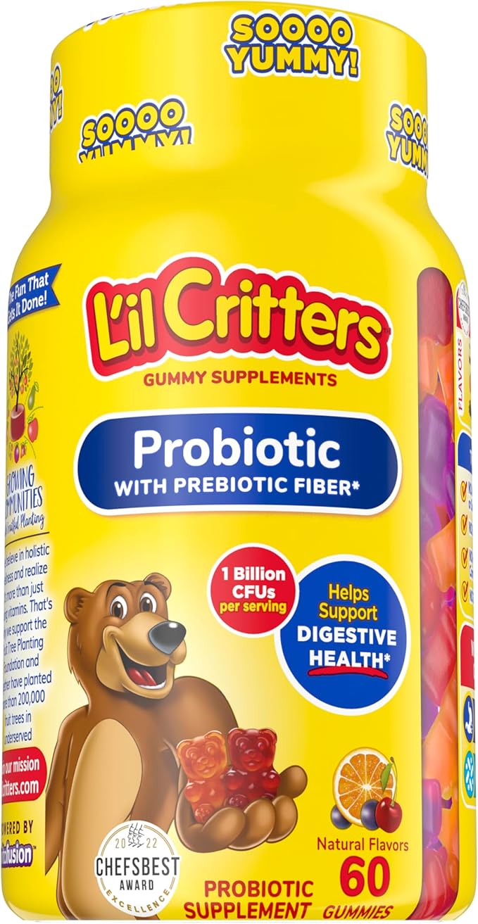 L'il Critters Kids Probiotic Digestive Gummy Grape Cherry Orange 60 Count and Immune C Vitamin Gummy Orange Lemon Cherry 190 Count Bundle