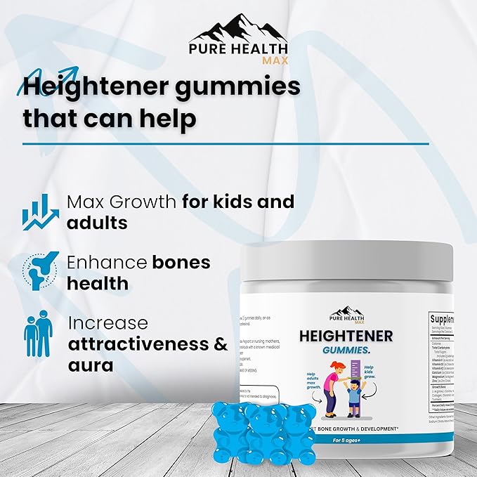Heightener Gummies - Natural Height Growth Supplement for Kids, Teens and Adults to Increase Bone Strength and Grow Taller | Height Maximizer Pills with L-Arginine, Calcium & Zinc | 60 Gummy