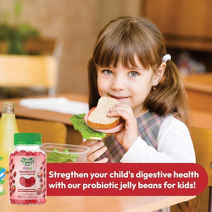 Probiotic Jelly Bean Gummies for Kids, Probiotic Supplements for Digestive Health, Nutritional Vegetarian Supplements, 120 Strawberry Blast Jelly Beans, Kosher