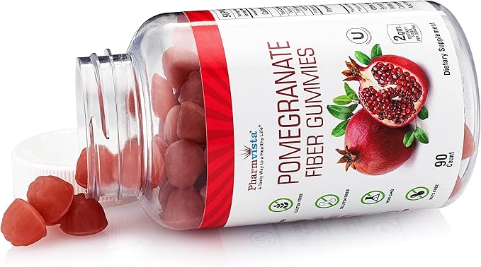 Pomegranate Fiber Gummies for Adults & Kids 100mg - Gluten Free Vegan Pomegranate Supplement Rich in Dietary Fiber Chewables Gummies- 90 Count