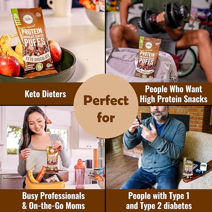 Better Than Good Chocolate Protein Puffs – Keto, Gluten-Free, Low-Calorie (12-Pack) | 10g Protein, Low Carb, Vegan, Healthy all time Snack for Diabetics & Kids