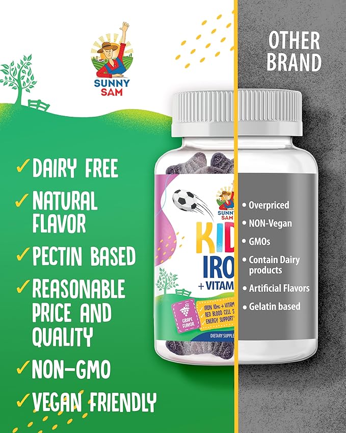 SUNNY SAM Iron Gummies for Kids & Magnesium Gummies for Kids & Adults - 100mg - Calm Magnesium Chews