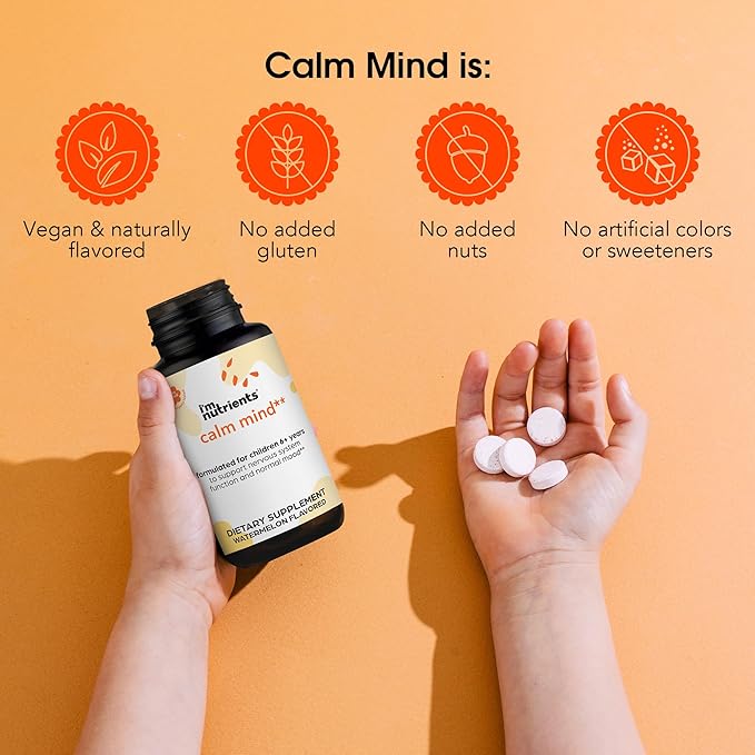 I’m Nutrients Calm Mind | Saffron Supplements for Kids | Nervous System Support | Kids Magnesium | Vitamin B6 | Zinc | Naturally Flavored | No Artificial Ingredients | 60 Chewable Tablets