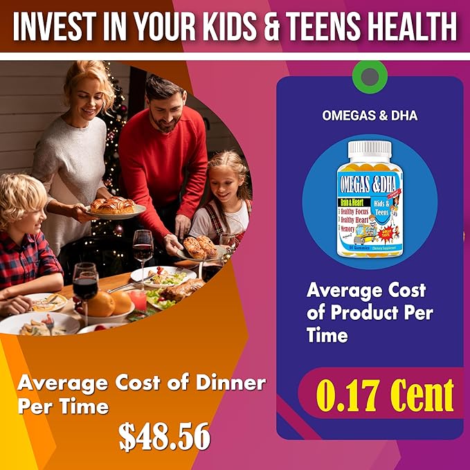 Omega Gummies Brain Supplements for Memory and Focus Support Brain Health Omega 3 EPA DHA for Kids and Teens Brain Memory and Cognitive Support 60 ct