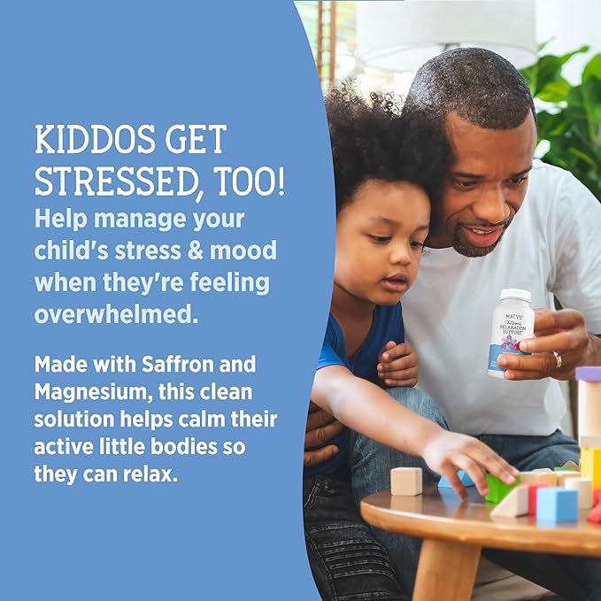 Matys Kids Relaxation Support Chewable Tablets for Ages 4 Years +, Magnesium & Saffron Helps Calm Active Mind & Body to Unwind & Chill, Clean Alternative Made with Saffron & Magnesium, 30 Count