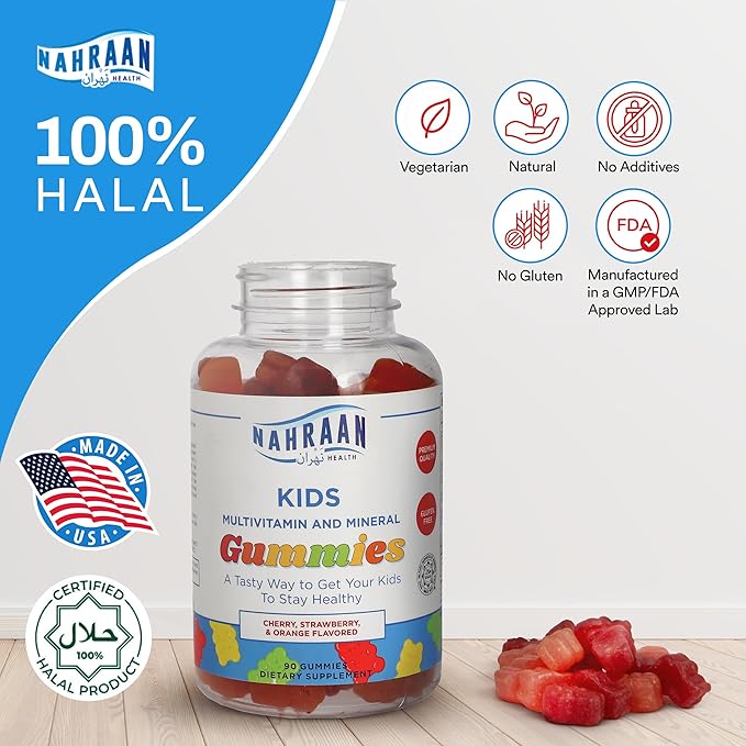 Halal Multivitamins for Kids (90 Count) & Halal Omega 3 Gummies for Adults & Kids (60 Count) - Non-GMO, Vegetarian, Gluten Free Halal Gummies